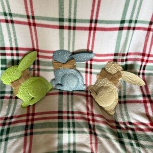 Decorative Bunny Figurines Set - Green, Blue, Tan